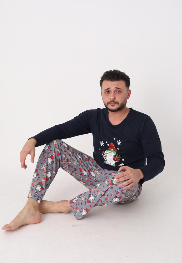 Pijama barbati Craciun,maneca lunga si pantaloni lungi,imprimeu pitic,En-gros